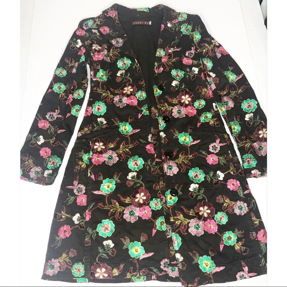 Last Chance Johnny Was Floral Embroidered Trench Coat XS Brown - Picture 6 of 13